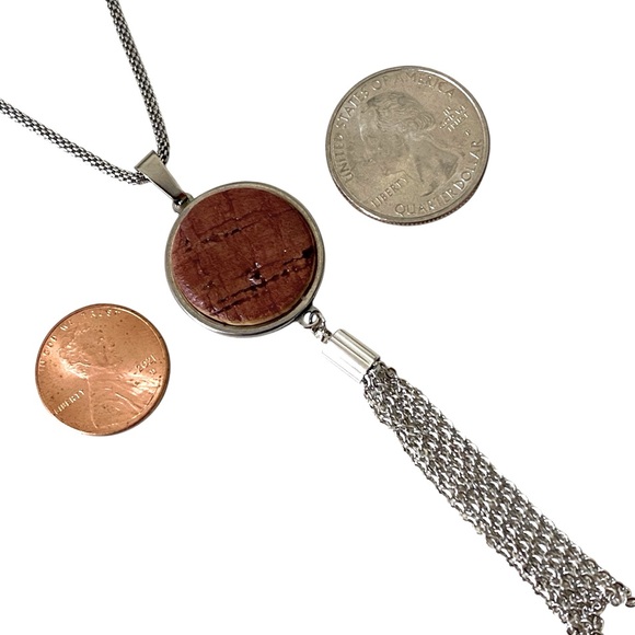 Cork Long 30” Silver Herringbone Chain & Dark Cork Pendant - Picture 8 of 10